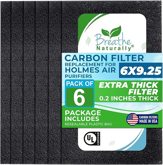 Breathe Naturally - Hapf600 HEPA Carbon Filter Replacement for Holmes Air Purifiers - High Efficiency Carbon Air Cleaner Filters - Compatible with Holmes HAPF600 Series - (6 Pack Carbon Filter C)