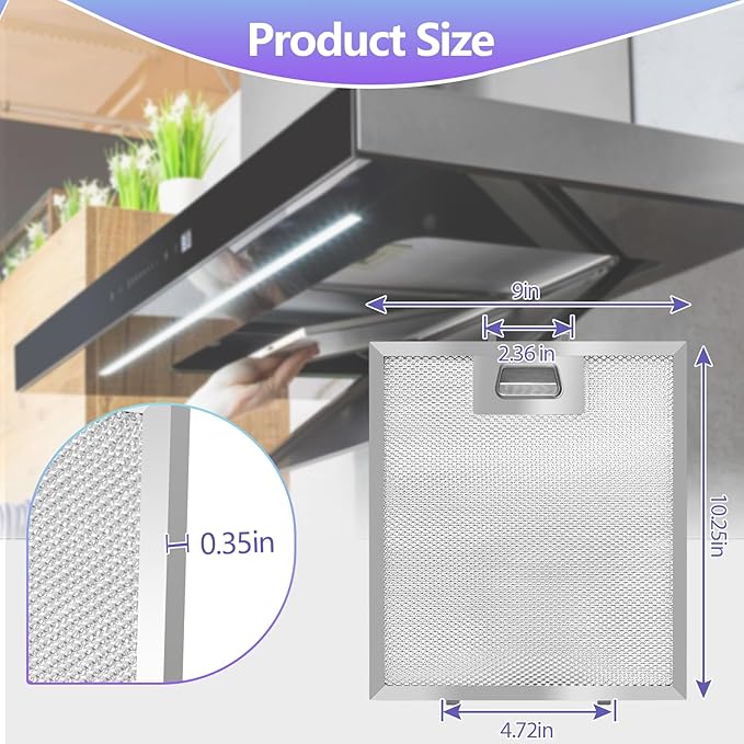 2 Pack-S97018029 Range Hood Filter Replacement, Upgraded Stainless steel frame and Locking clips,5-Layer Aluminum Mesh Hood Vent Grease Filter for Broan B5 Series, Alternative 1932913, 9"x10.25"x0.35"