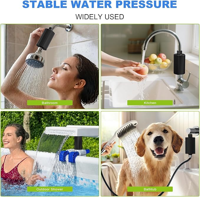 ALL METAL Shower Head Filter – KDF 55 Shower Filter Vitamin C E&A for Hard Water, High Pressure Universal Shower Water Filters to Remove Toxic Chemicals – Removes Chlorine and Heavy Metals,Black