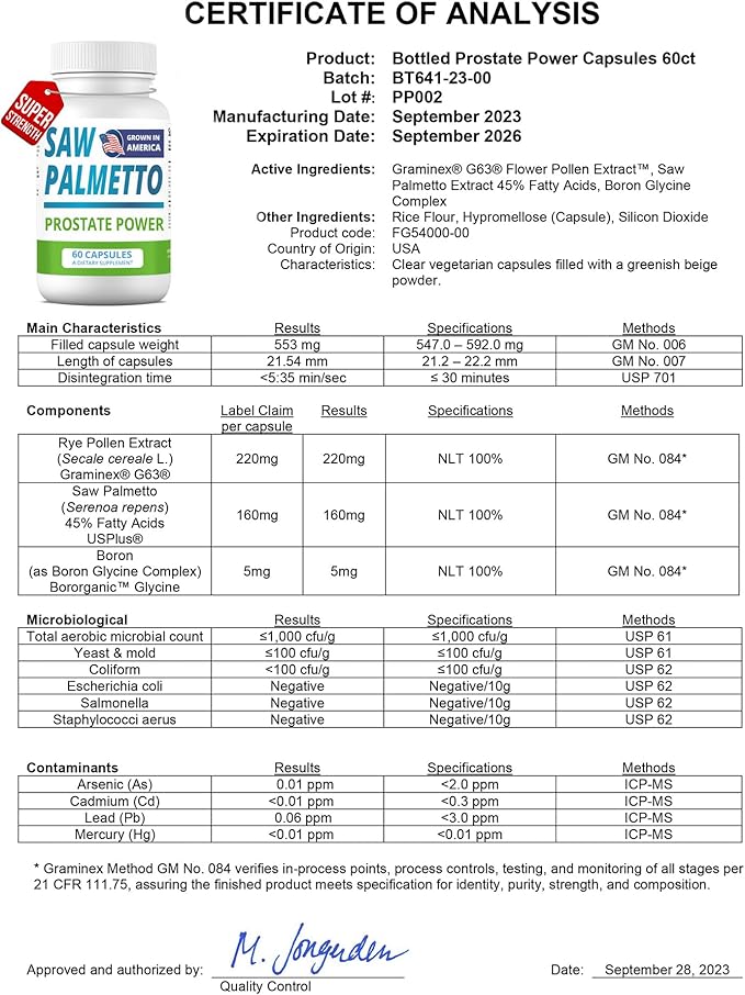Saw Palmetto Extract for Men: Prostate Health Supplement. High Strength Prostate Support Supplement for Men s Health. Prostate Power 180 caps