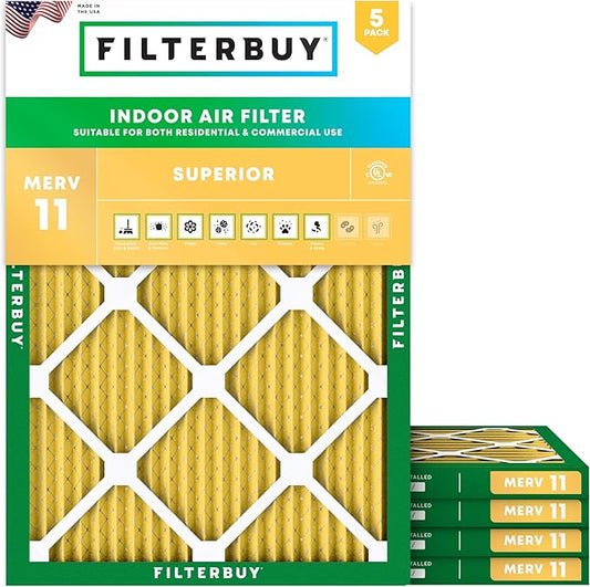 Filterbuy 24x30x1 Air Filter MERV 11 (MPR 1200) Allergen Defense Replacement (5-Pack), Electrostatic Pleated HVAC AC Furnace Filters, Made in USA (Actual Size: 23.88 x 29.88 x 0.75)
