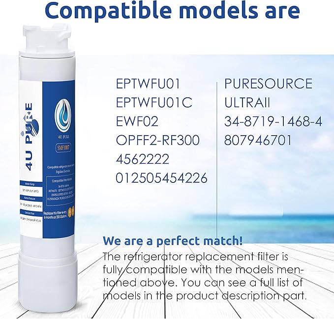 EPTWFU01 Water Filter, Replacement for Frigidaire EPTWFU01, Рurе Sоurсе Ultra 2, EWF02, 012505454226 Refrigerator Water Filter, Pack of 2