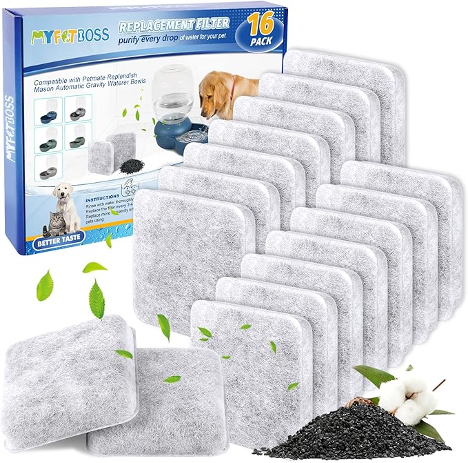 Dog Water Filter Replacement, Pet Fountain Filter Replacement Compatible with Petmate Replendish Mason Pet Water Fountain, Filter for Dog Water Dispenser -16 PACK