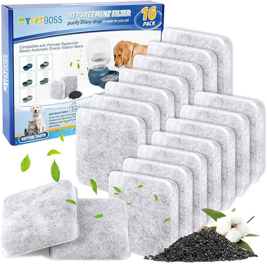 Dog Water Filter Replacement, Pet Fountain Filter Replacement Compatible with Petmate Replendish Mason Pet Water Fountain, Filter for Dog Water Dispenser -16 PACK