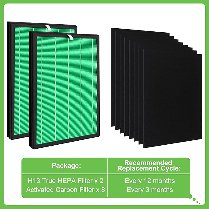 Airmega 150 Filter Replacement, Compatible with Coway Airmega 150 (AP-1019C) & Airmega 160 Air Purifiers, 2 True HEPA and 8 Enhanced Activated Carbon Filters, AP-1019C-FP