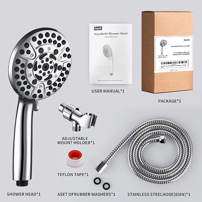 10 Spray Shower Head with Handheld,High Pressure shower heads with Handheld Spray Combo,Hand Held Shower Head with 60 Inch Long Hose (Chrome)