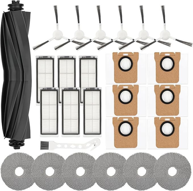 26 PCS Replacement Parts for Dreame L20 Ultra/L20 Ultra Complete L30 Ultra Robot, Vacuum Cleaner Accessories 1 Main Brush, 6 Dust Bags, 6 Mop Pads, 6 HEPA Filters, 6 Side Brushes, 1 Cleaning Brush