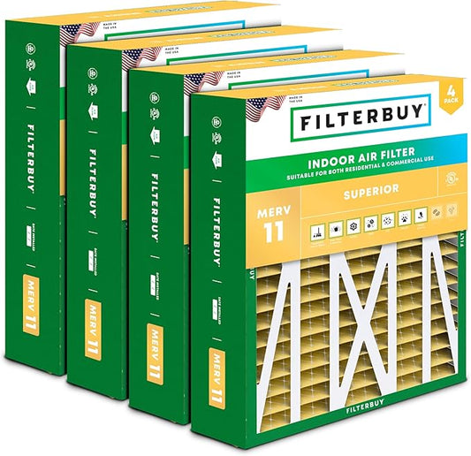 Filterbuy 20x23x5 Air Filter MERV 11 (MPR 1200) Allergen Defense (4-Pack), Pleated HVAC AC Furnace Filters for Bryant, Carrier, BDP, Day & Night, and Payne (Actual Size: 19.81 x 22.56 x 4.25)