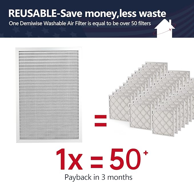 12x24x1 Electrostatic Air Filter, MERV 8 Reusable Aluminum AC/HVAC Furnace Filter,Washable Lifetime Permanent Air Filter,Easy to Clean,Increases Airflow(Actual Size:11.38x23.38x0.82)