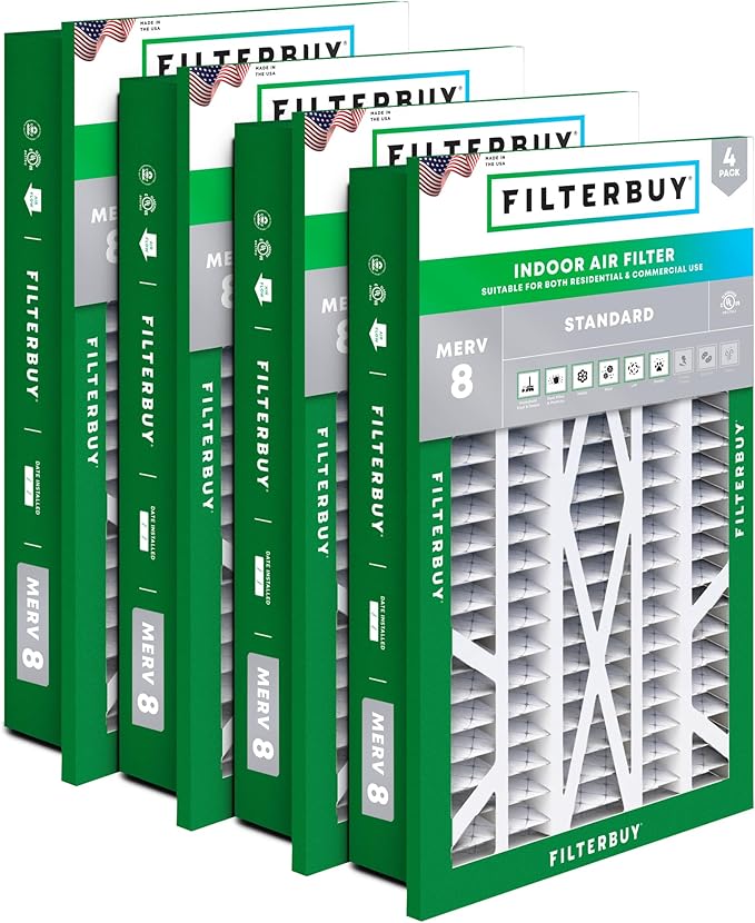 Filterbuy 20x30x5 Air Filter MERV 8 (MPR 700) Dust Defense Replacement (4-Pack), Pleated HVAC AC Furnace Filters for Honeywell Return Grille (Actual Size: 18.38 x 28.63 x 3.69)