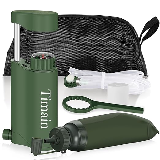 Timain Outdoor Portable Water Filter Pump,Water Filtration Systems,Perfect for Travel,Camping, Hiking,Fishing,Hunting,Emergency Preparedness