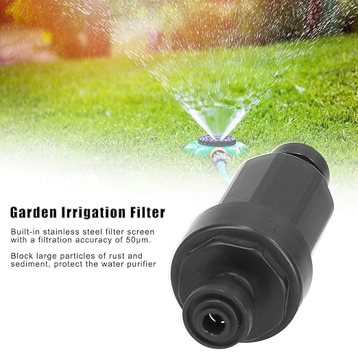 1/4in Irrigation Filter with Stainless Steel Strainer Quick Connect Filtration System for Courtyards Gardens Black 3.9x1.6in