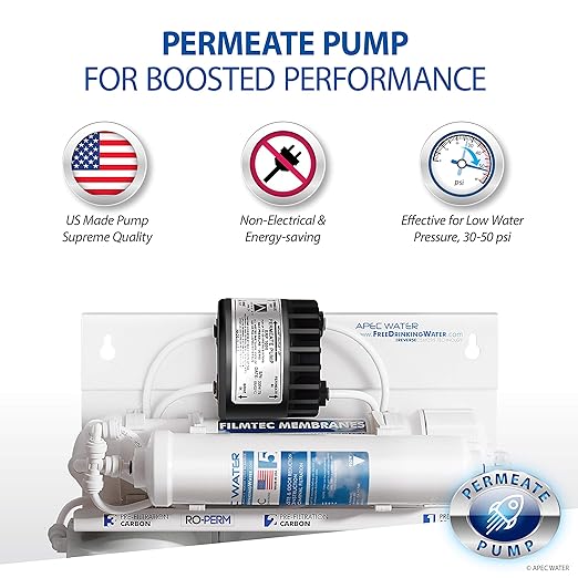 APEC Water Systems Ultimate RO-PERM Boosted Performance with Permeate Pump Ultra Safe Reverse Osmosis Drinking Water Filter System, for Low Pressure Homes