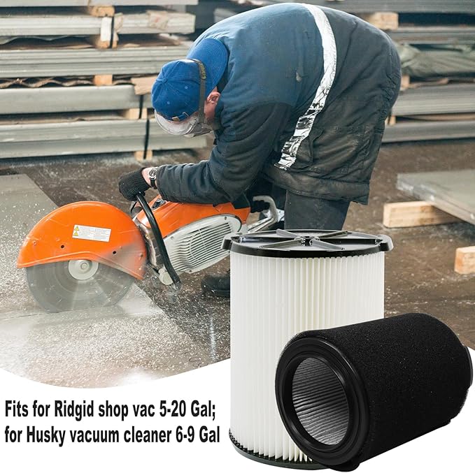 2 Pack VF4000 Filters + 4 Pack VF3502 Filter Bags + 4 Pack Foam Sleeve for Ridgid 5-20 Gallon Wet Dry Vacuum Cleaner (10 Pack)