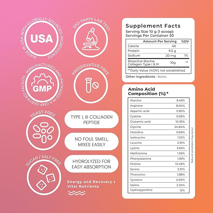 Hydrolyzed Collagen Powder for Women & Men, Organic Collagen Peptides Powder, Type I & III Bovine Collagen – High Protein, Pure Collagen Content, Additive-Free - Colágeno Hidrolizado for Women (500 g)
