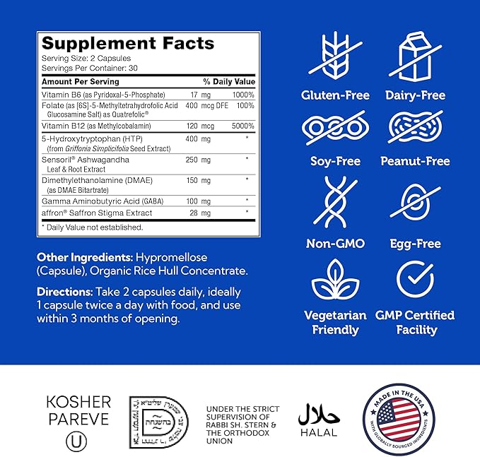 Zahler Mastermind, Comprehensive Mood Formula, Supports Mood Relaxation and Mental Balance, Certified Kosher, 60 Capsules