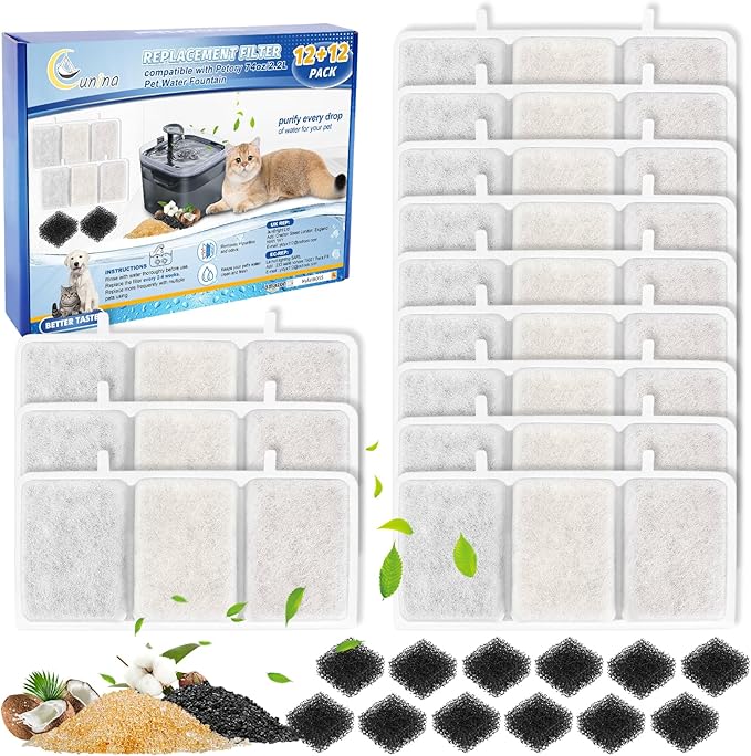 24PCS Cat Fountain Filters - Compatible with Petory, 74oz/2.2L Automatic Replacement Filters & Foam