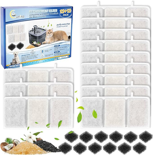 24PCS Cat Fountain Filters - Compatible with Petory, 74oz/2.2L Automatic Replacement Filters & Foam