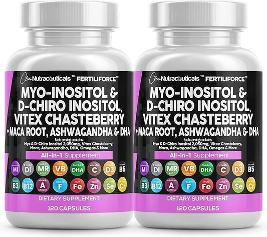 Myo-Inositol & D-Chiro Inositol 2050mg Fertility Supplement 40:1 Ratio - Prenatal Vitamins for Women with Ashwagandha Maca Root Vitex Chasteberry Iron DHA Folic Acid DIM Zinc - 2Pack