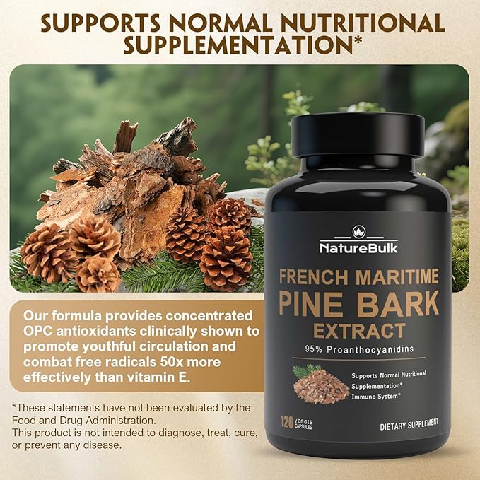 French Maritime Pine Bark Extract 400 mg, 95% Proanthocyanidins - Standardized 30X Extract, 120 Vegan Capsules