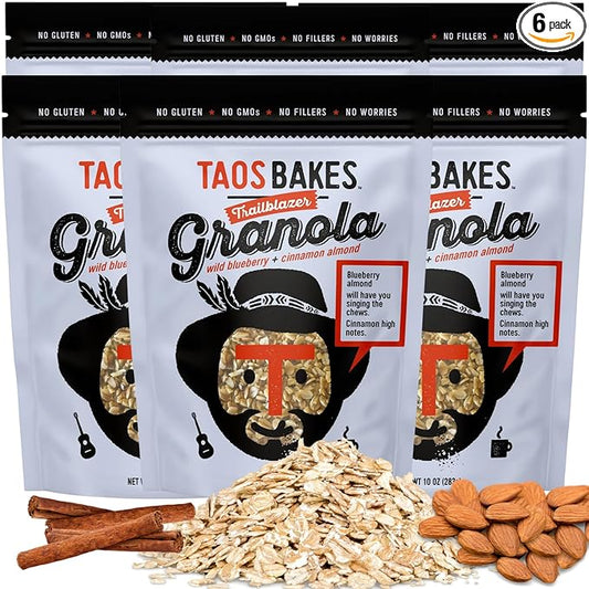 Taos Bakes - Wild Blueberry & Cinnamon Granola - Crunchy Granola Breakfast Snack - Gluten Free, No GMOS, No Fillers - 10 oz (Pack of 6)