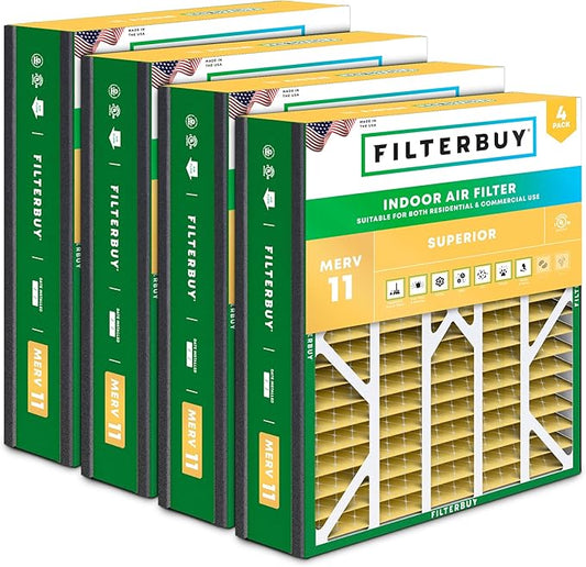 Filterbuy 20x25x5 Air Filter MERV 11 (MPR 1200) Allergen Defense (4-Pack), Pleated HVAC AC Furnace Filters for Trion Air Bear, Generalaire, Skuttle, and More (Actual Size: 19.63 x 24.13 x 4.88)
