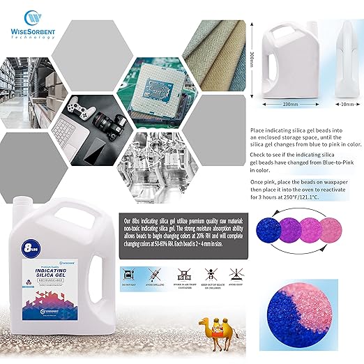 [Net Weight 48LBS] Blue Indicating Silica Gel Beads Desiccants - Rechargeable Desiccant Beads Silica Beads (Blue to Pink, 6 Packs of 8LBS)