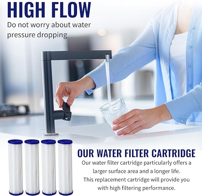 CFS – 4 Pack Pleated Polyester Water Filter Cartridges Compatible with W34-PR, WC34-PR, WVC34, Pentek R30 Models – Remove Bad Taste & Odor – Replacement Filter Cartridge – 5 Micron – 9-3/4" x 2-5/8"
