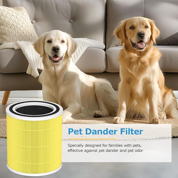 2 Pack AC400 Pet Care Replacement Filter for Purivortex AC400 Air Purifier, 3-in-1 HEPA Filters with High Efficiency Activated Carbon Filter, Yellow