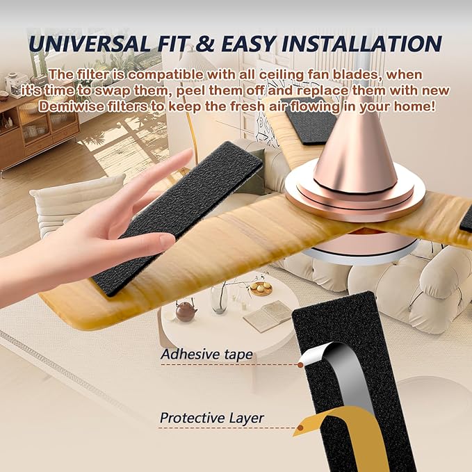 Ceiling Fan Filters for Blades, 5Pcs Activated Coconut Shell Carbon Ceiling Fan Air Purifier Pads, Easily Sticks Unscented Air Filters for Common Household Contaminants