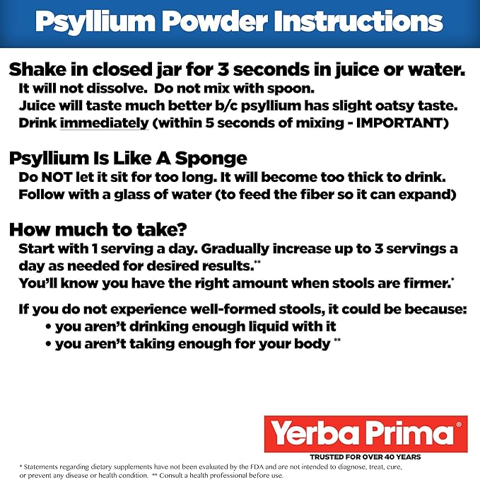 Yerba Prima Psyllium Husk Powder - 24 oz - Fine Ground, Unflavored, Sugar Free - Natural Fiber Supplement - Also for Baking - Contains Both Soluble & Insoluble Bulk for Regularity Support