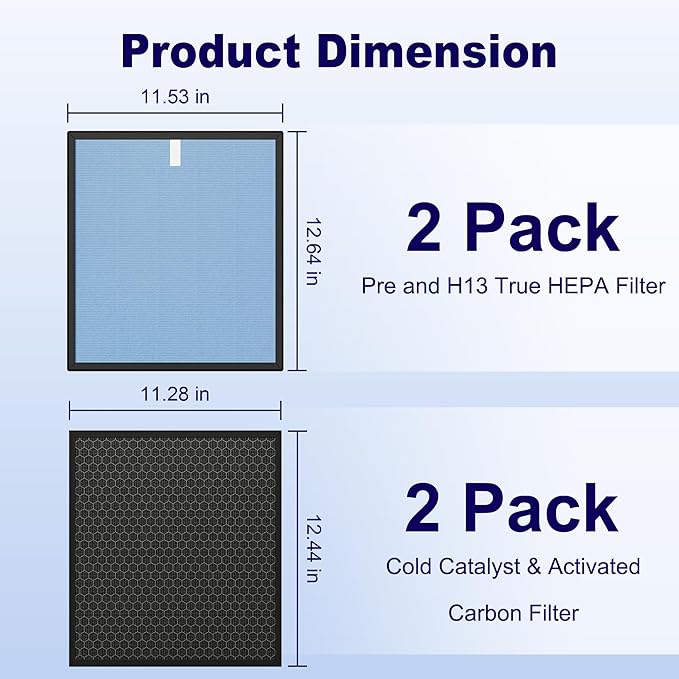 HSP001 Filter Replacements Compatible with HATHASPACE HSP001 Air Purifier, 4 in 2 H13 True HEPA and Activated Carbon Filter, 2 Pack