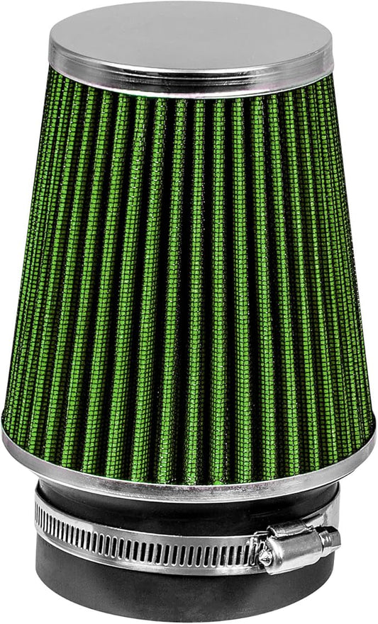 GREEN 3.5" 89 mm Inlet Narrow Cold Air Cone Replacement Performance Washable Clamp-On Dry Air Filter