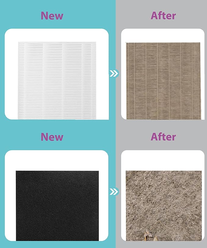 HAP602 Replacement Filter Compatible with ECOSELF Air Purifier HAP602 HAP602WF, 3-IN-1 Filtration with H13 HEPA Activated Carbon Filters, 2 Counts