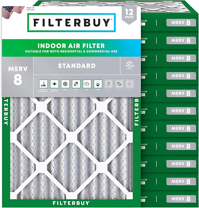 Filterbuy 24x30x2 Air Filter MERV 8 (MPR 700) Dust Defense Replacement (12-Pack), Electrostatic Pleated HVAC AC Furnace Filters, Made in USA (Actual Size: 23.50 x 29.50 x 1.75)