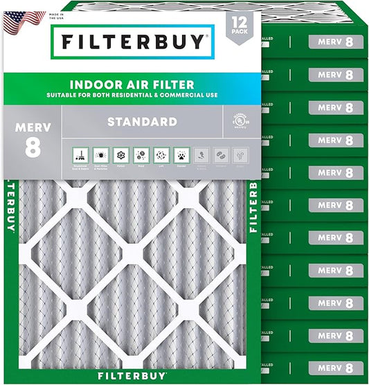 Filterbuy 24x28x2 Air Filter MERV 8 (MPR 700) Dust Defense Replacement (12-Pack), Electrostatic Pleated HVAC AC Furnace Filters, Made in USA (Actual Size: 23.50 x 27.50 x 1.75)