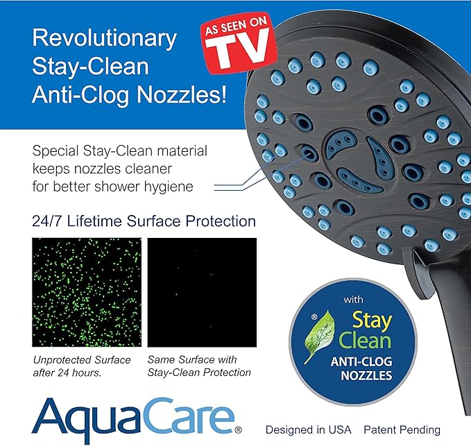Hotel Spa AquaCare for California As-Seen-On-TV High Pressure Handheld Rain 50-mode 3-way Shower Head Combo, Anti-clog Jets, 2-mode Tub & Pet Power Wash, Wall Bracket, 6 ft. Hose, Rubbed Bronze
