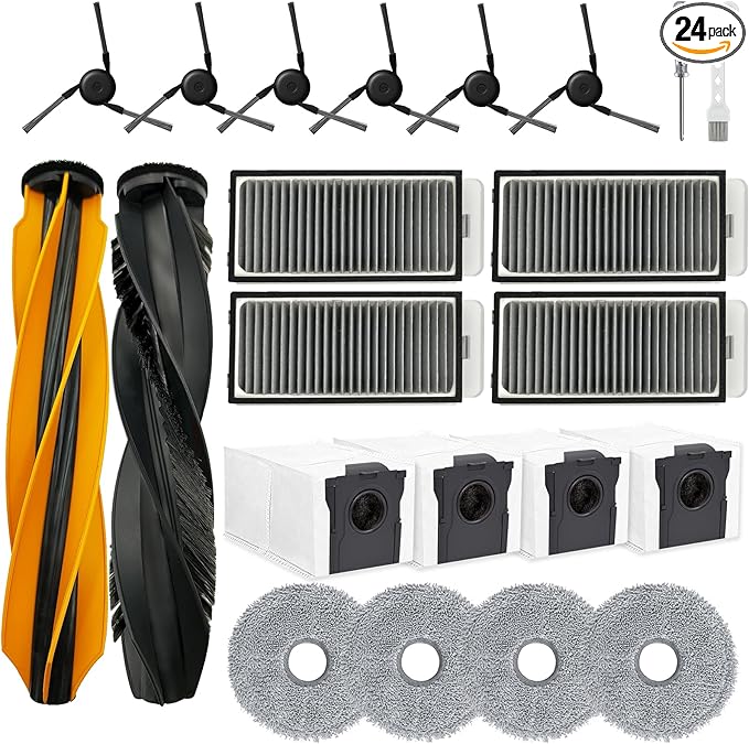 Accessories Kit for Dreame X50 Ultra Vacuum Cleaner, 1Set Main Brushes, 4 HEPA Filters, 4 Mop Pads, 6 Vacuum Bags, 6 Side Brushes, 1 Cleaning Brush, 1 Screwdriver, 24 Pack Replacement Parts