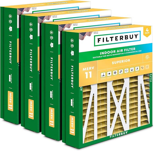 Filterbuy 21x21.5x5 Air Filter MERV 11 (MPR 1200) Allergen Defense Replacement (4-Pack), Pleated HVAC AC Furnace Filters for Trane Perfect Fit & American Standard (Actual Size: 20.00 x 21.09 x 4.97)