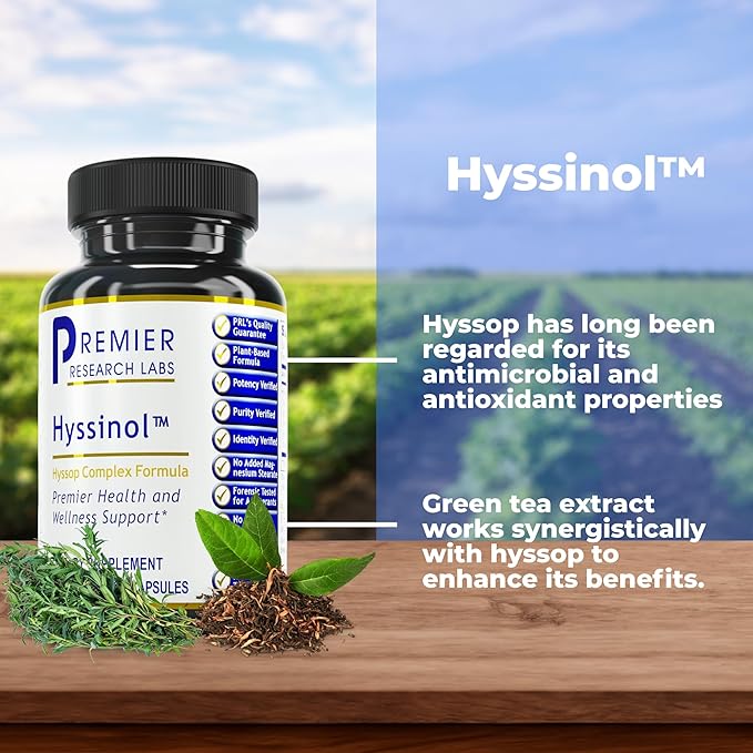 Premier Research Labs Hyssinol - Hyssop Herb, Hyssop Capsules, Wellness Pills with Organic Hyssop Dry Herb, Dietary Supplement with Green Tea, Antioxidant Support - 60 Vegetarian Capsules