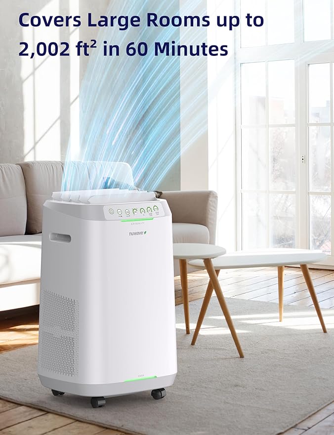 Nuwave OxyPure ZERO Air Purifier with Washable and Reusable Bio Guard Tech Air Filter, Large Room Up to 2002 Ft², Air Quality Monitor, 0.1 Microns, 100% Capture Irritants like Smoke, Dust, Pollen