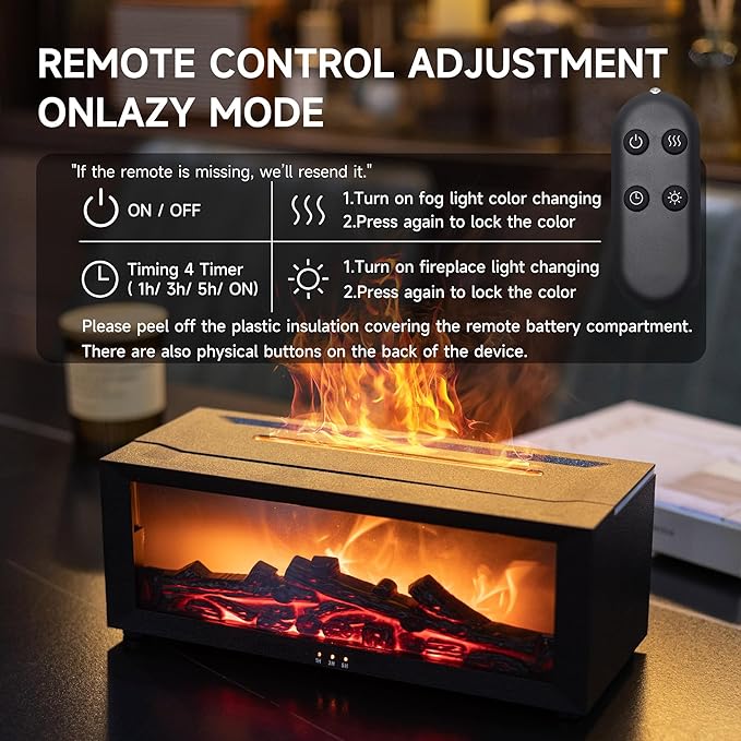 Fireplace Flame Air Diffuser Humidifier,7 Colors Aromatherapy Essential Oil Diffuser,Ultrasonic Aroma Humidifier with Timer for Home,Bedroom,Office,Yoga (BlackB, L)
