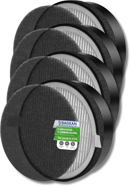 Bagean LV-H132 Replacement Filter Compatible with Levoit Filter Replacement for Levoit Air Purifier - H13 True HEPA Filters captures 99.97% particles and Activated Carbon Freshens the Air (4-Sets)