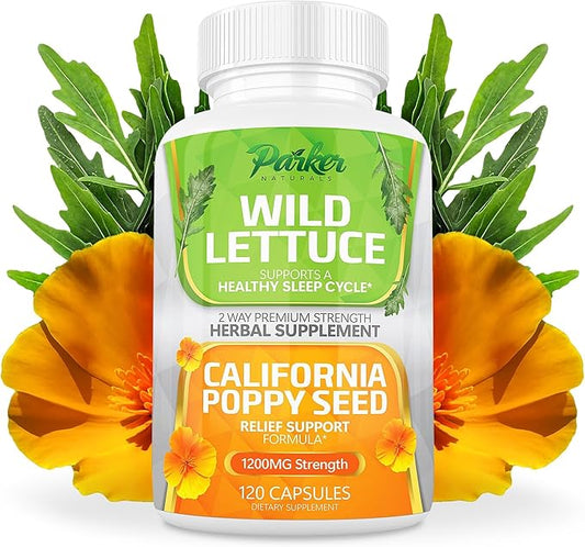 Wild Lettuce Extract & California Poppy Seed Supplement, 2 Way Premium Strength Herbal Supplement for Healthy Sleep & Relief Support, 120 Capsules