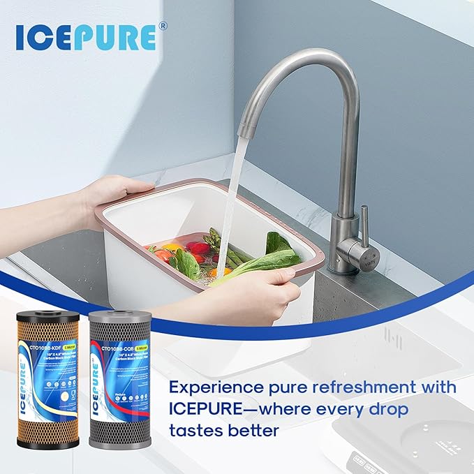 ICEPURE 2-Stage 10" x 4.5" Whole House Water Filter Set, 5 Micron KDF and Upgraded Coconut Shell Activated Carbon Lead Removal Filter Cartridges Replacement for 10 Inch Water Filter System, Pack of 1