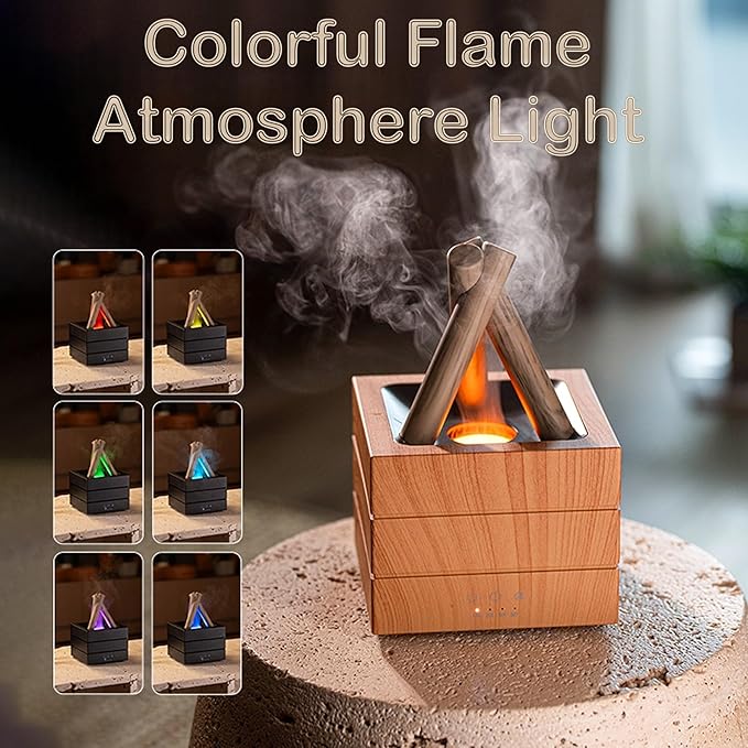 Flames Humidifier Essential Oil Diffuser, Bonfire Essential Oil Scent Diffuser Humidifier, Small USB Desktop Humidifiers with 7 Colors, Campfire Aromatherapy Diffusers for Home & Office (Colorful)