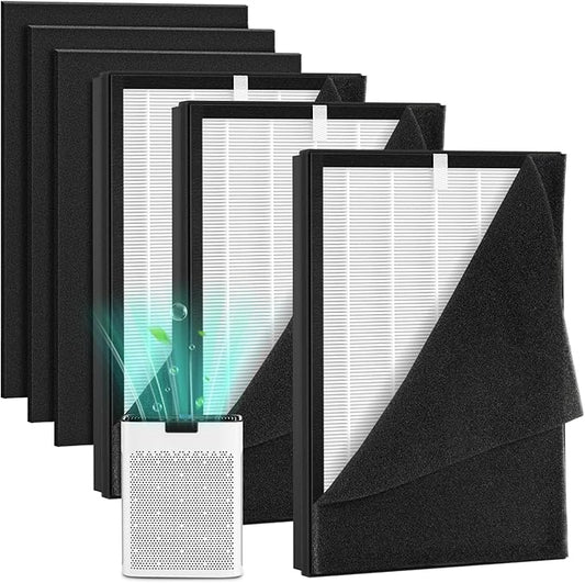 3 Pack KJ190L Filter Replacement for MOOKA KJ190L Air Puri-fier for Home Large Room 2200 Ft², 3 Stage Filtration for Smoke Dust Pollen Pets Hair Dander Odor, 3 HEPA Filters and 6 Washable Pre-Filters