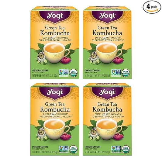 Yogi Tea Green Kombucha Tea - 16 Bags per Pack (4 Packs) - Organic - With Kombucha to Support Overall Health - Includes Lemongrass, Spearmint Leaf & More