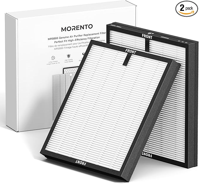 MORENTO Genuine Air Purifier Replacement Filter, True HEPA Filter Compatible with MR5866 for 99.97% Air Pollutants, Odor and Smoke, Original Version White 2 Pack