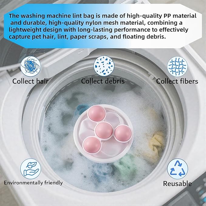 Pet Hair Remover for Laundry, 2025 Upgraded Pet Hair Remover for Laundry Hair Filter Bag Lint Catcher for Washing Machine Cat and Dog Hair Washing Machine Catcher 6 Pcs (Pink)